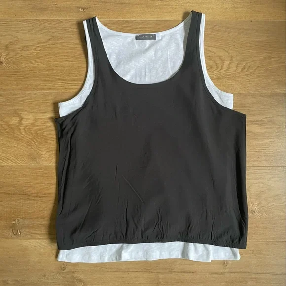Mint Velvet Layered Tank Top M Charcoal White Double Layer Sleeveless Blouse - Picture 6 of 7